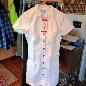 Draper James White Button-Front Short Sleeve Mini Dress